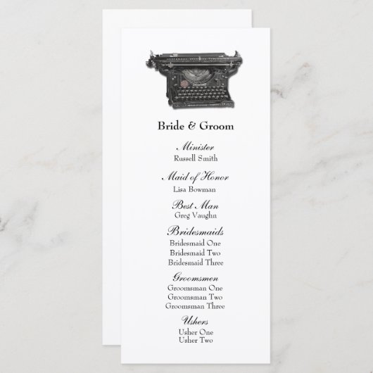 Hochzeitsprogramm für Vintage Schreibmaschine Programm (Vorne/Hinten)