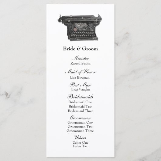 Hochzeitsprogramm für Vintage Schreibmaschine Programm (Vorderseite)