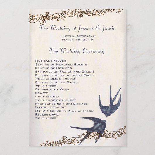 Hochzeitsprogramm für Vintage Seebarchen Programm (Vorderseite)