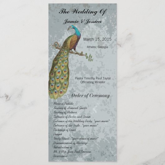 Hochzeitsprogramm für Vintage Vögel Programm (Vorderseite)