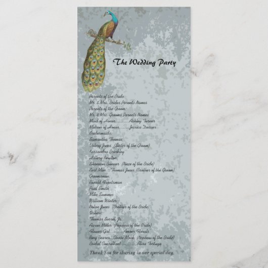 Hochzeitsprogramm für Vintage Vögel Programm (Rückseite)