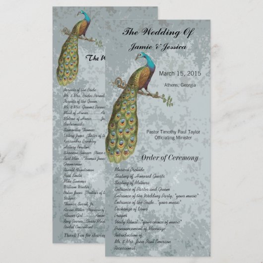 Hochzeitsprogramm für Vintage Vögel Programm (Vorne/Hinten)