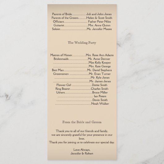 Hochzeitsprogramm für Vintage Weinkeller Programm (Rückseite)