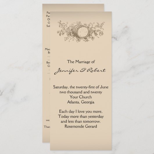 Hochzeitsprogramm für Vintage Weinkeller Programm (Vorne/Hinten)