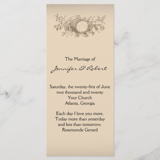 Hochzeitsprogramm für Vintage Weinkeller Programm (Vorderseite)