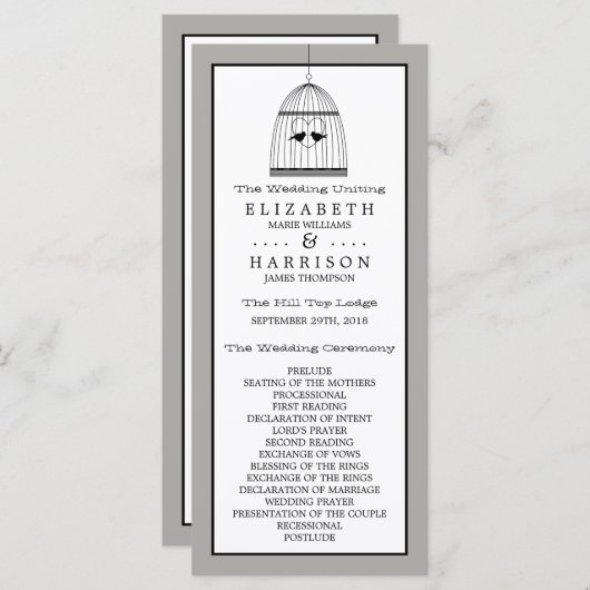 Hochzeitsprogramm für Vintages Herz Programm (Vorne/Hinten)