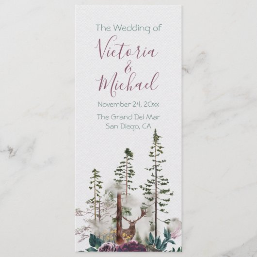 Hochzeitsprogramm für Wald in Wasserfarben Programm (Vorderseite)