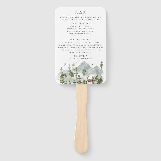 Hochzeitsprogramm für Wälder in Evergreen Mountain Fächer (Vorderseite)