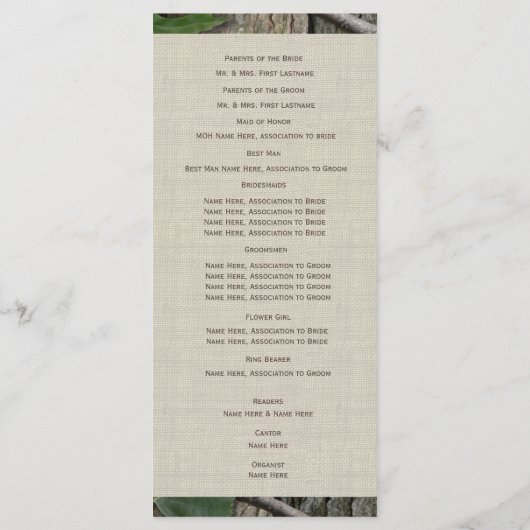 Hochzeitsprogramm für Wälder und Sonnenblumen Programm (Rückseite)