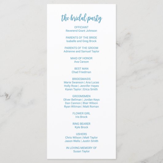 Hochzeitsprogramm für Wasser und Wasser Programm (Rückseite)