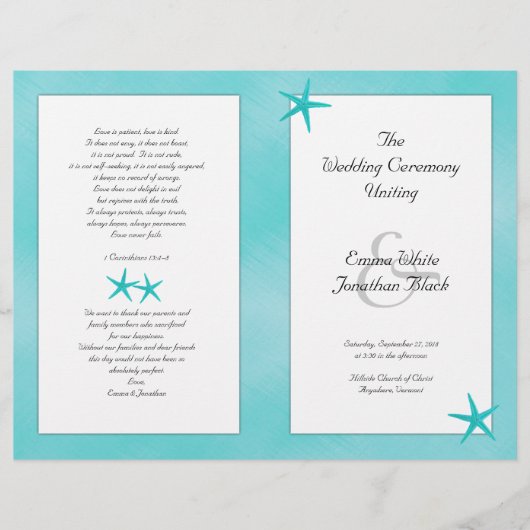 Hochzeitsprogramm für Wasserfälle und Tropen (Vorderseite)