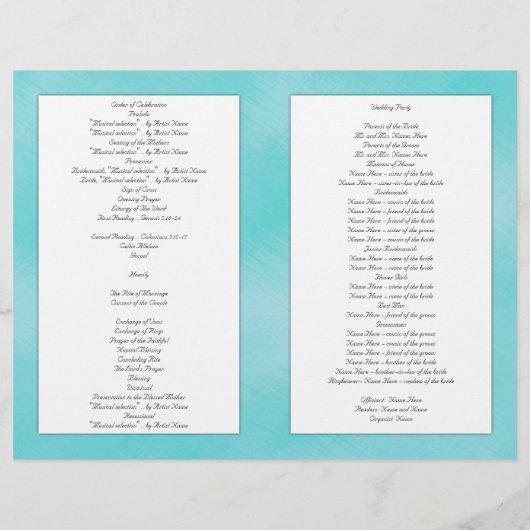 Hochzeitsprogramm für Wasserfälle und Tropen (Rückseite)