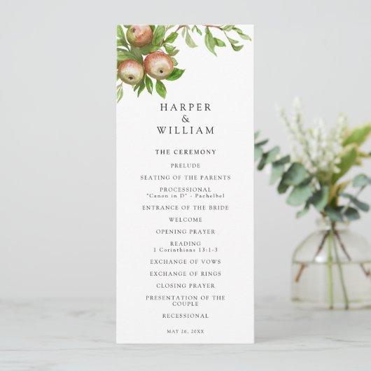 Hochzeitsprogramm für Wasserfarbäpfel Einladung (Stehend Vorderseite)