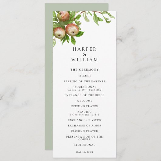 Hochzeitsprogramm für Wasserfarbäpfel Einladung (Vorne/Hinten)