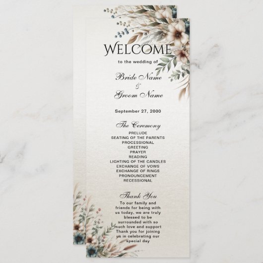 Hochzeitsprogramm für Wasserfarbe Elfenbeinblüten Programm (Vorne/Hinten)