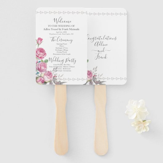 Hochzeitsprogramm für Wasserfarbe Rosa Fächer (Vorne und Hinten)