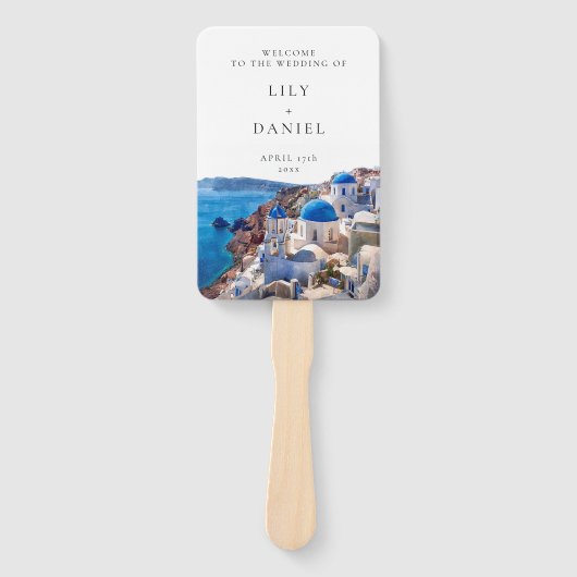 Hochzeitsprogramm für Wasserfarbe Santorini Griech Fächer (Vorderseite)