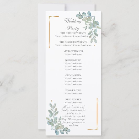 Hochzeitsprogramm für Wasserfarben (Rückseite)