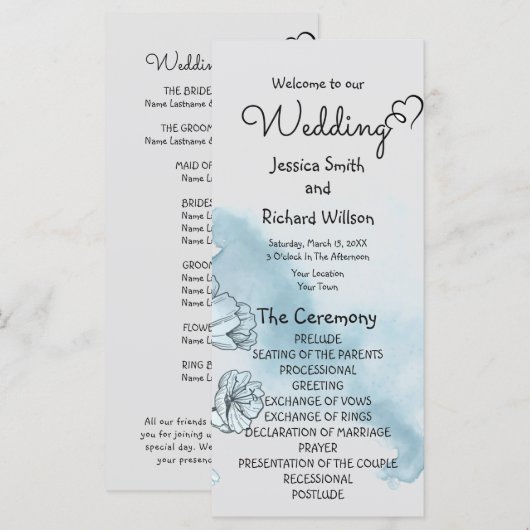 Hochzeitsprogramm für Wasserfarben (Vorne/Hinten)