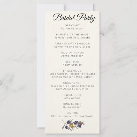 Hochzeitsprogramm für Wasserfarben (Rückseite)