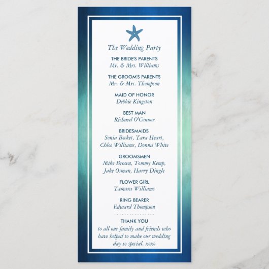 Hochzeitsprogramm für Wasserfarben am Strand von S Programm (Rückseite)