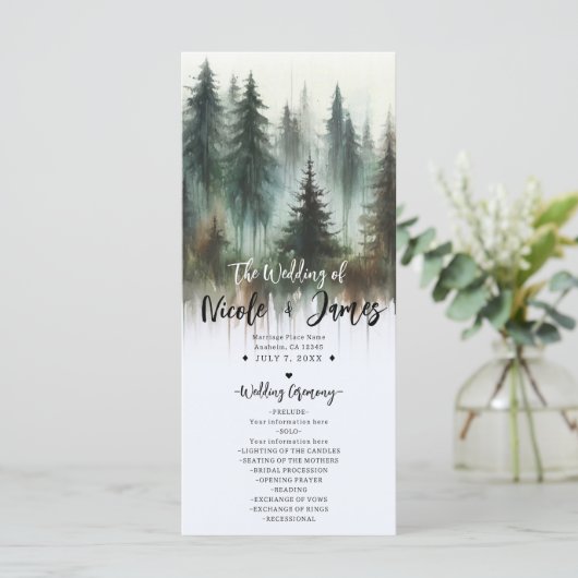 Hochzeitsprogramm für Wasserfarben-Bäume Programm (Stehend Vorderseite)