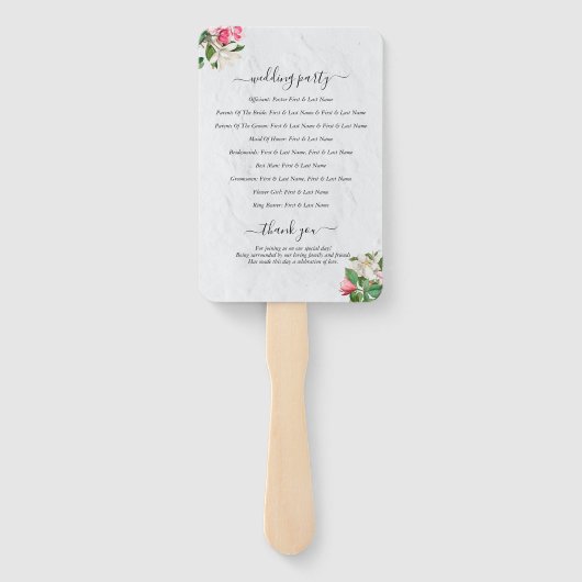 Hochzeitsprogramm für Wasserfarben-Blume Fächer (Rückseite)