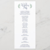 Hochzeitsprogramm für Wasserfarben Blüten und Grün Menükarte (Rückseite)