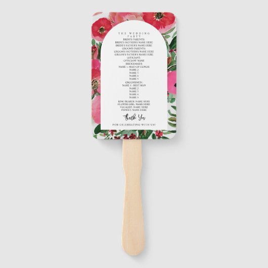 Hochzeitsprogramm für Wasserfarben Fächer (Rückseite)