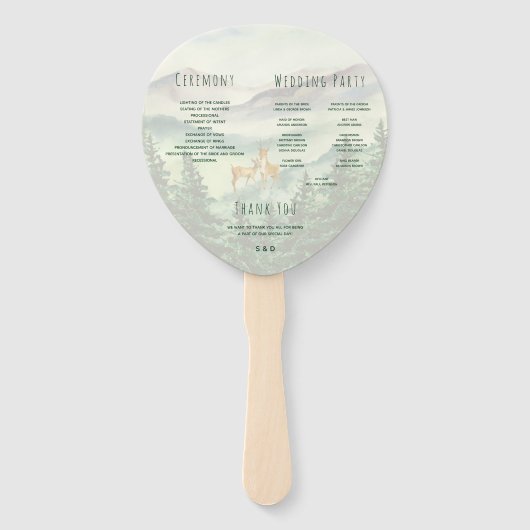 Hochzeitsprogramm für Wasserfarben Hirschkiefern Fächer (Rückseite)