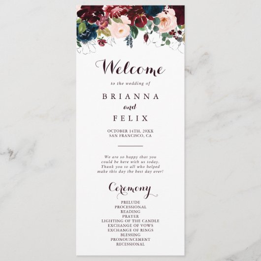 Hochzeitsprogramm für Wasserfarben Illustrierter F Programm (Vorderseite)