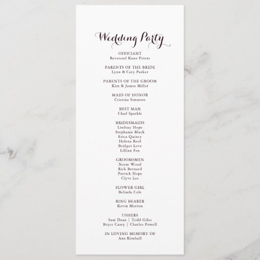 Hochzeitsprogramm für Wasserfarben Illustrierter F Programm (Rückseite)