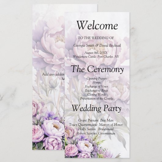 Hochzeitsprogramm für Wasserfarben-Lavendel (Vorne/Hinten)