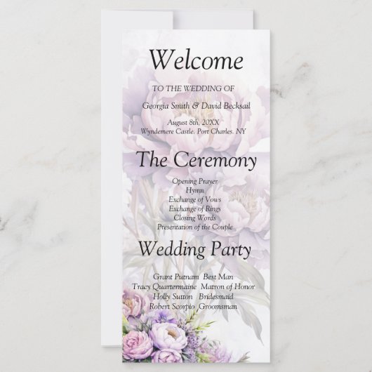 Hochzeitsprogramm für Wasserfarben-Lavendel (Vorderseite)