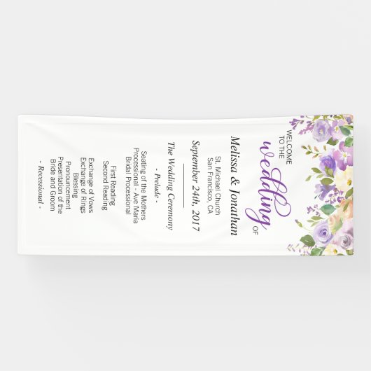 Hochzeitsprogramm für Wasserfarben Lila Lavendel Banner (Horizontal)