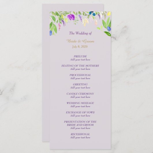 Hochzeitsprogramm für Wasserfarben-Orchideen Programm (Vorne/Hinten)