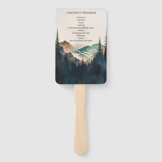 Hochzeitsprogramm für Wasserfarben-Pinienwälder Fächer (Rückseite)