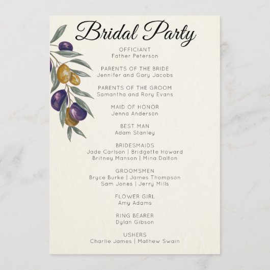 Hochzeitsprogramm für Wasserfarben Programm (Rückseite)