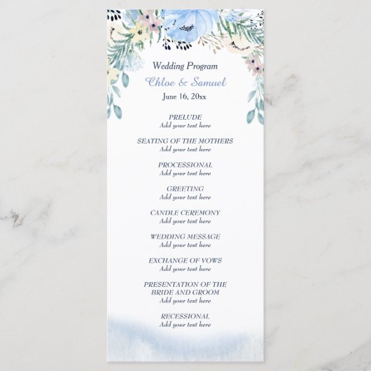 Hochzeitsprogramm für Wasserfarben Programm (Vorderseite)