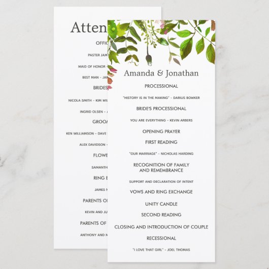 Hochzeitsprogramm für Wasserfarben Programm (Vorne/Hinten)