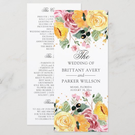 Hochzeitsprogramm für Wasserfarben Programm (Vorne/Hinten)