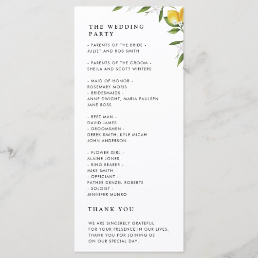 Hochzeitsprogramm für Wasserfarben Programm (Rückseite)