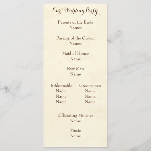 Hochzeitsprogramm für Wasserfarben Programm (Rückseite)