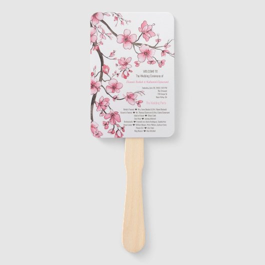 Hochzeitsprogramm für Wasserfarben-Rosa-Kirsche Fächer (Vorderseite)