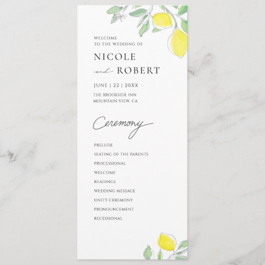 Hochzeitsprogramm für Wasserfarben und Blätter Programm (Vorderseite)