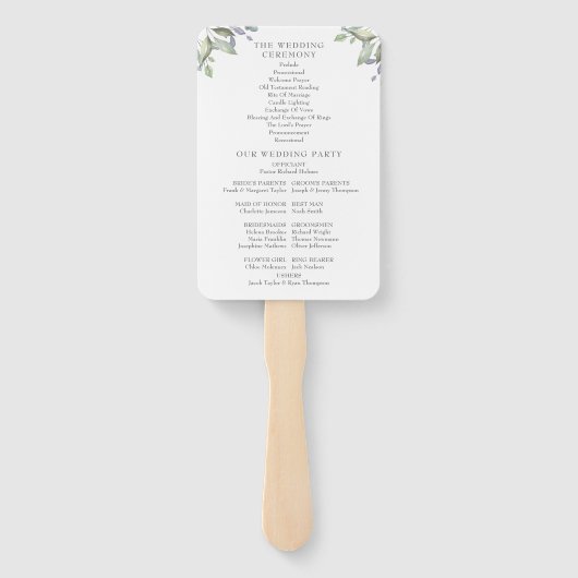 Hochzeitsprogramm für Wasserfarben und Grünpflanze Fächer (Rückseite)