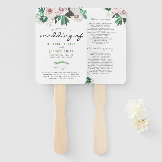 Hochzeitsprogramm für Wasserfarben und Weißes Grün Fächer (Vorne und Hinten)