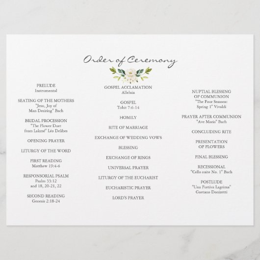 Hochzeitsprogramm für Wasserfarben - Weiße Blume T (Hinten)