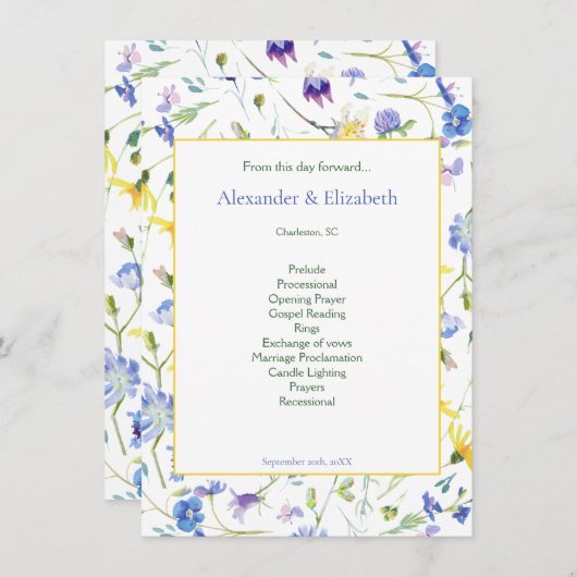 Hochzeitsprogramm für Wasserfarben-Wildblumen (Vorne/Hinten)