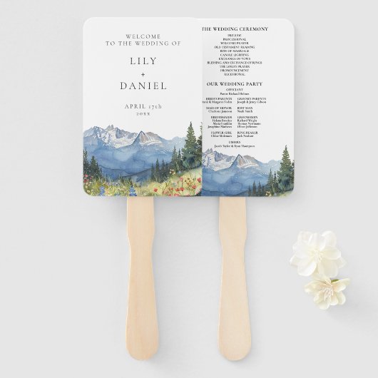 Hochzeitsprogramm für Wasserfarben-Wildblumen Fächer (Vorne und Hinten)